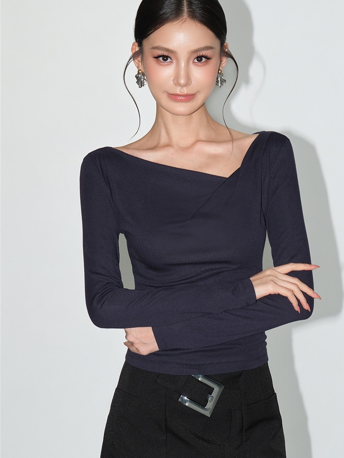 Larissa Asymmetric Ruched Long-Sleeve Top