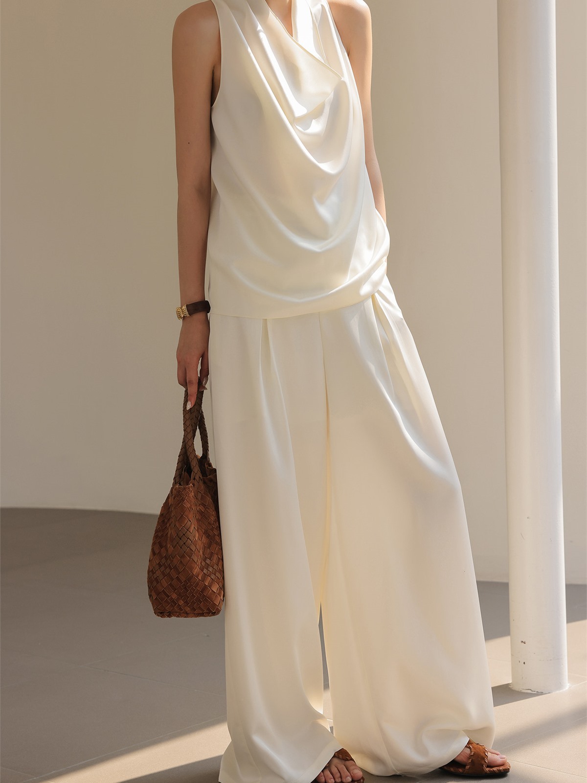 Helos Draped Sleeveless Top & Wide-Leg Pants (Sold Separately)