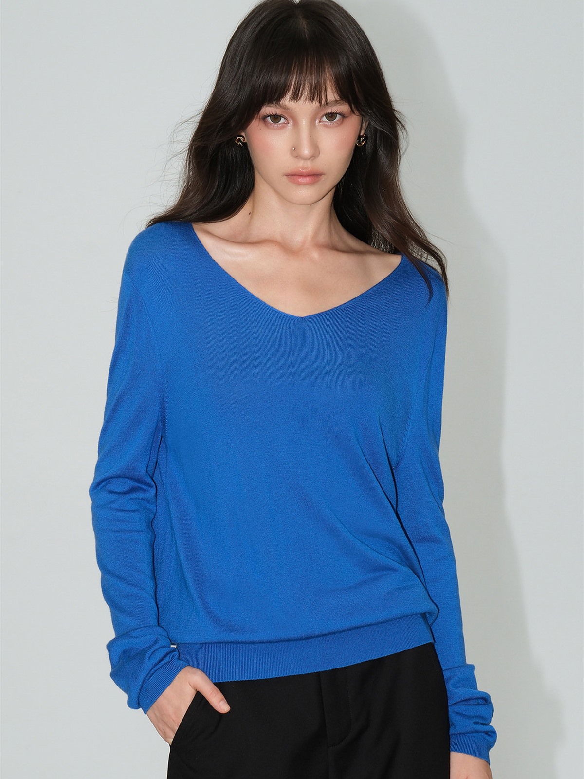 Lucienne Relaxed V-Neck Wool-Blend Knit Top