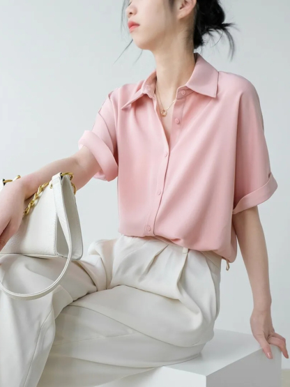Mairea Mid Sleeve Satin Shirt-The Black Bow-