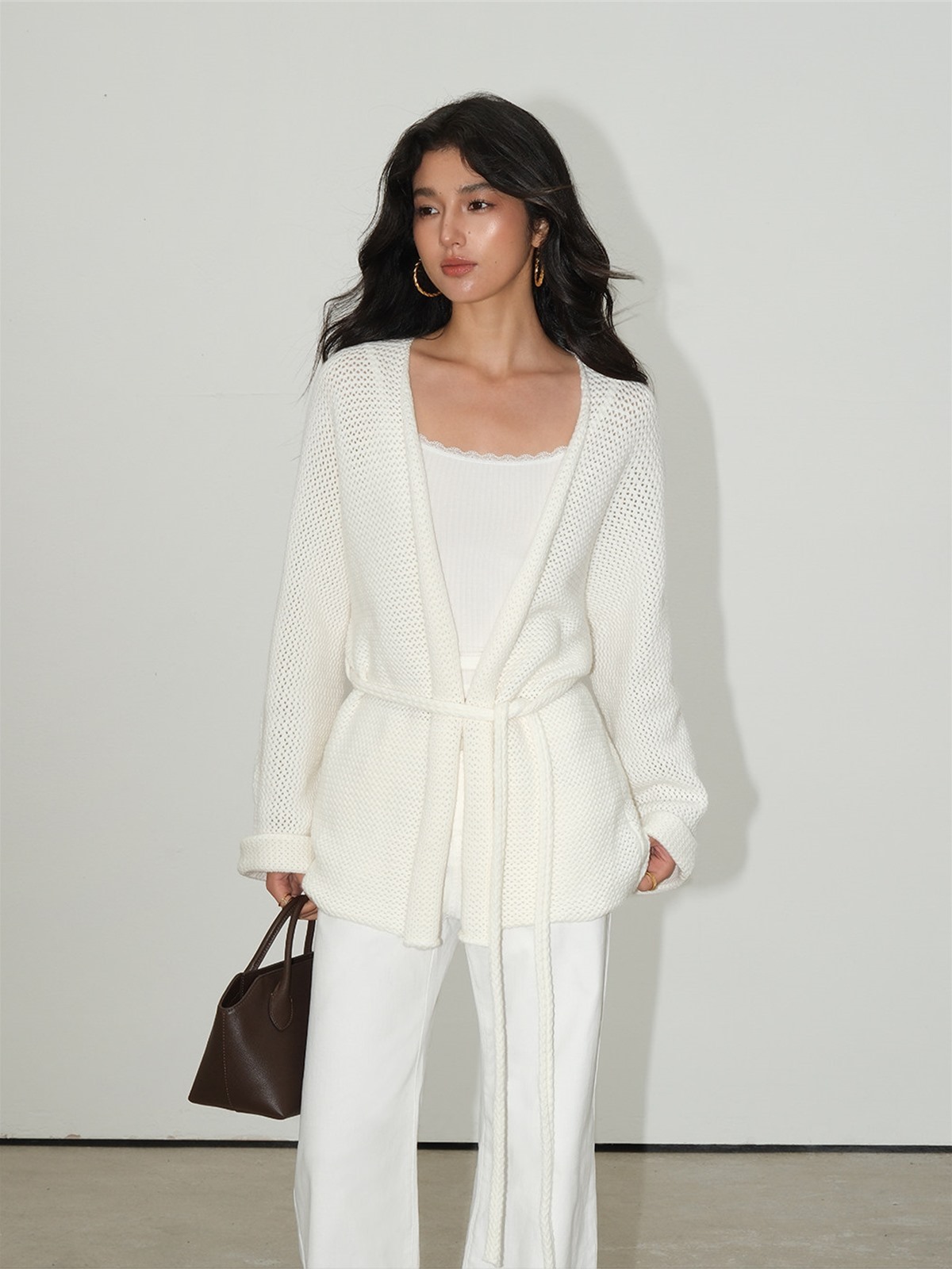 Leontine Belted Longline Knit Cardigan