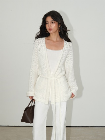 Leontine Belted Longline Knit Cardigan
