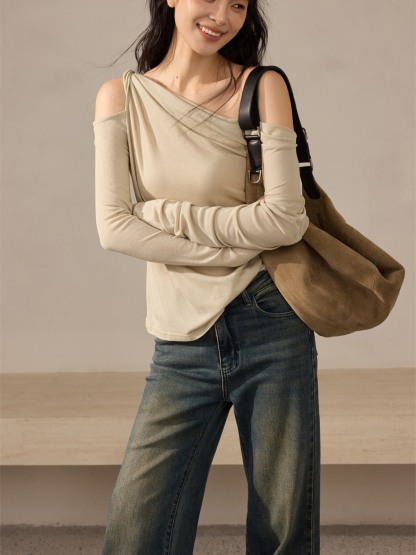 Hannah Asymmetric Draped Long-Sleeve Top