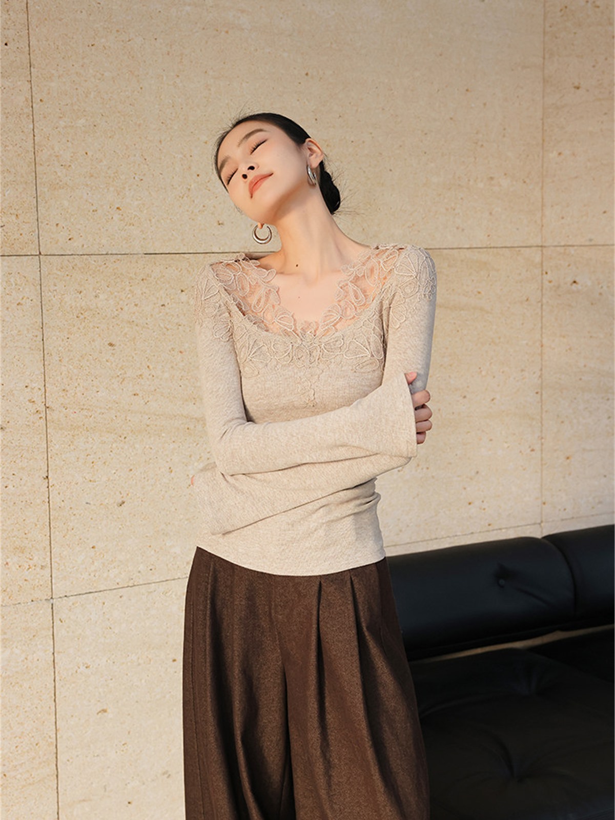 Harmony Lace-Trim Knit Top