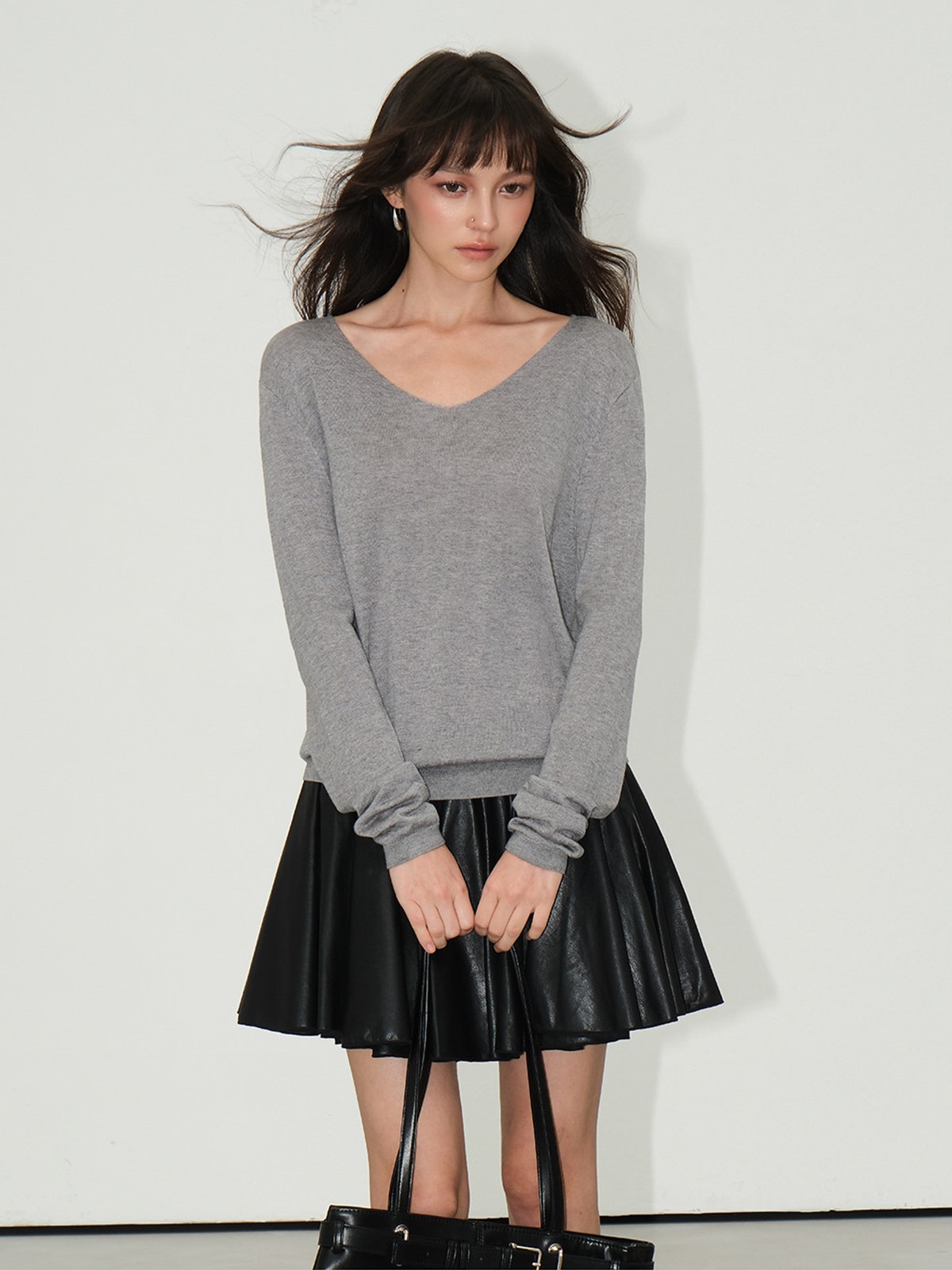 Lucienne Relaxed V-Neck Wool-Blend Knit Top