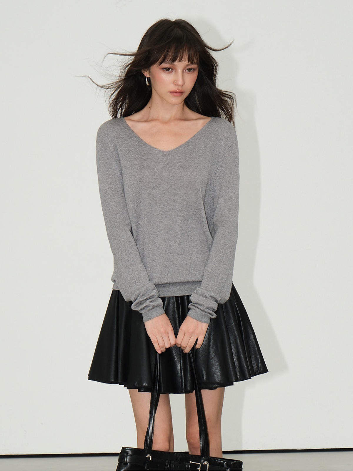 Lucienne Relaxed V-Neck Wool-Blend Knit Top