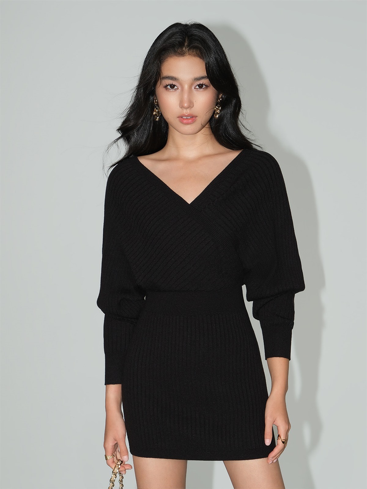 Liana Wrap V-Neck Knit Mini Dress
