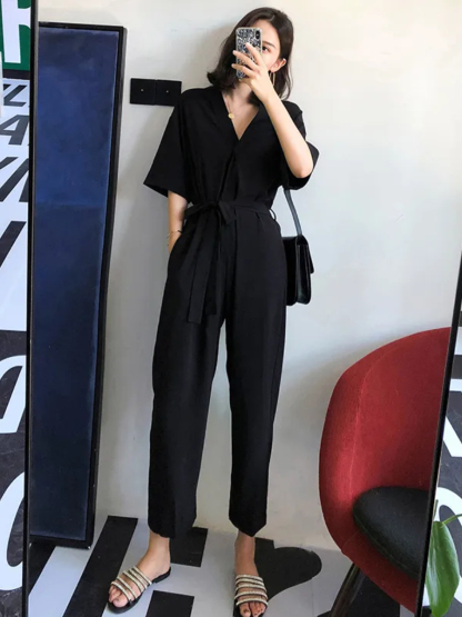Natasha Front Wrap Belted Jumpsuits-The Black Bow-