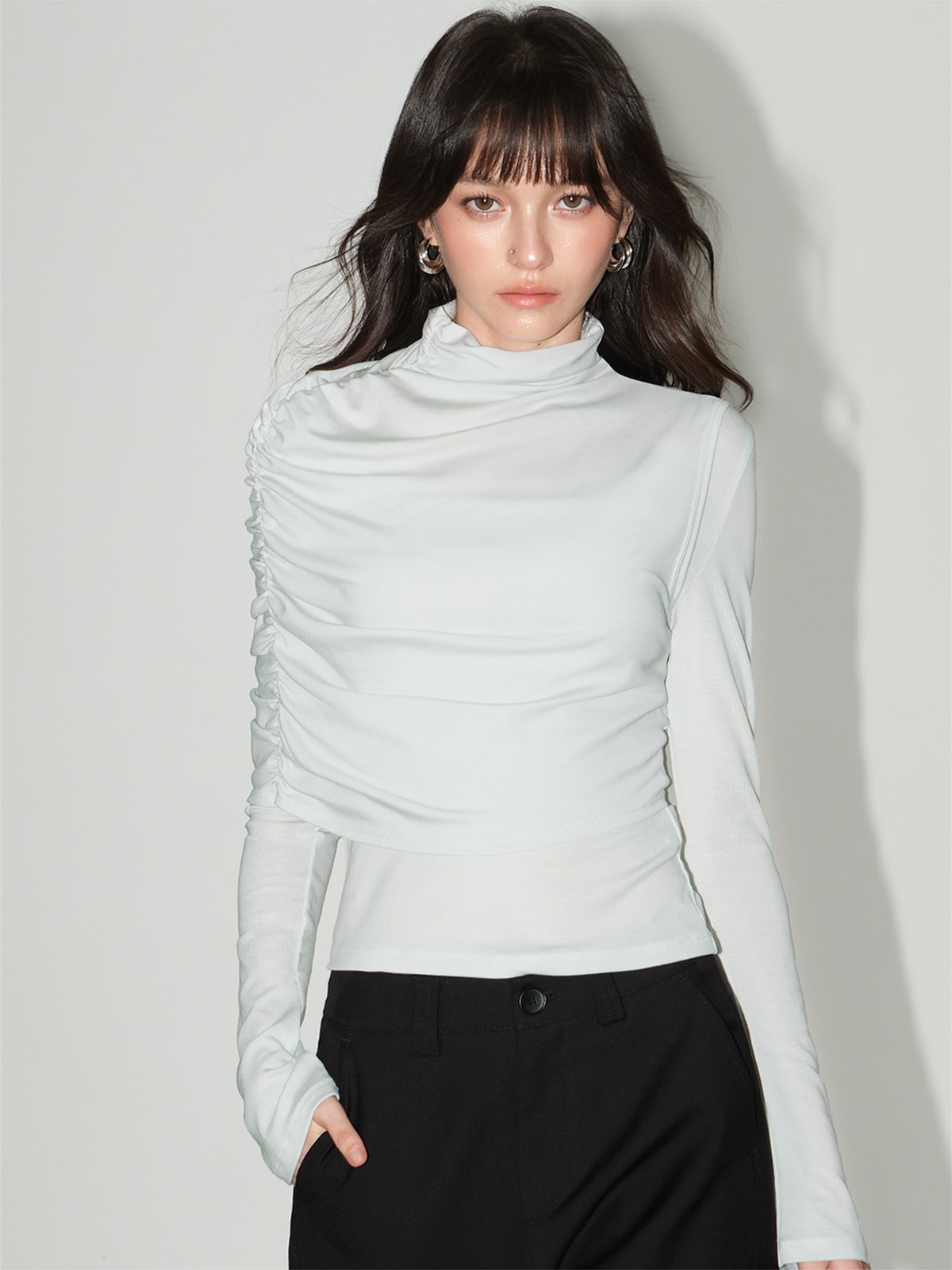 Leonora Ruched Turtleneck Layered Top