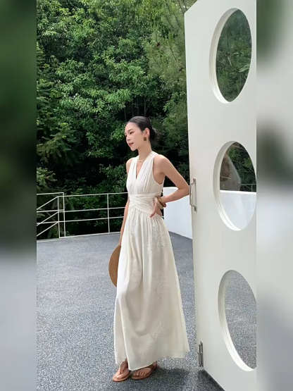 Maralyn Halter Neck Graceful Embroided Dress