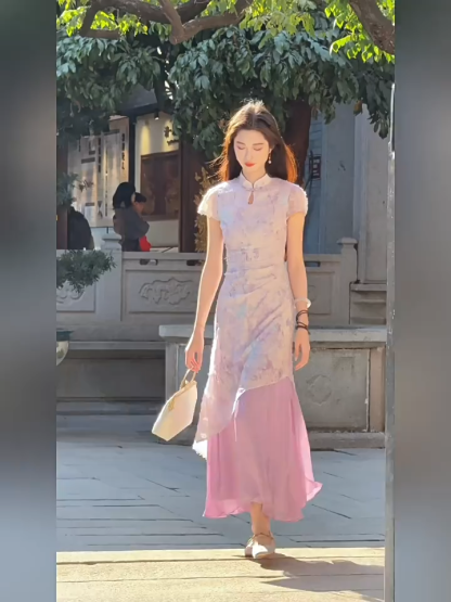 Shuang Ne Fake Two Piece Oriental Dress