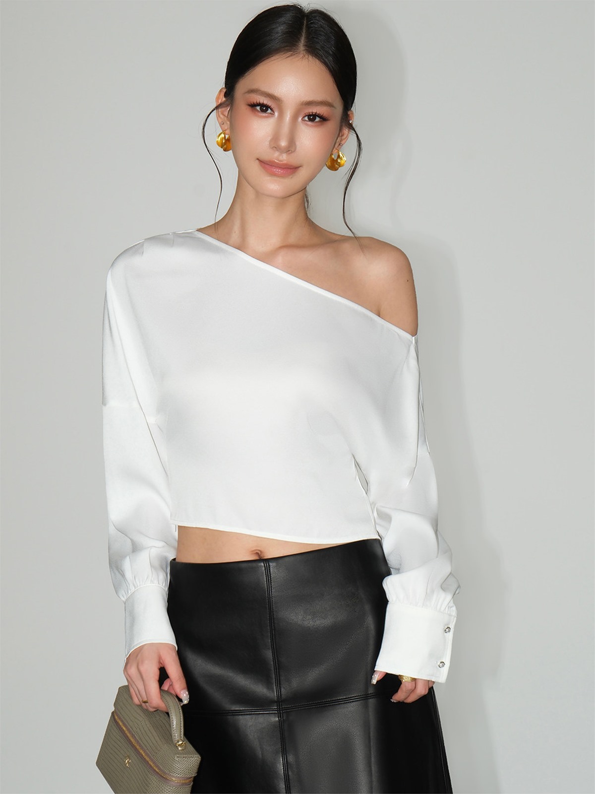 Levina One-Shoulder Cropped Blouse