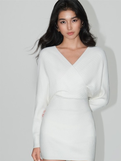 Liana Wrap V-Neck Knit Mini Dress