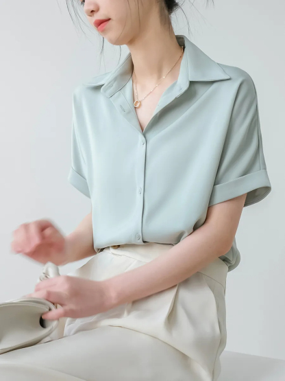 Mairea Mid Sleeve Satin Shirt-The Black Bow-