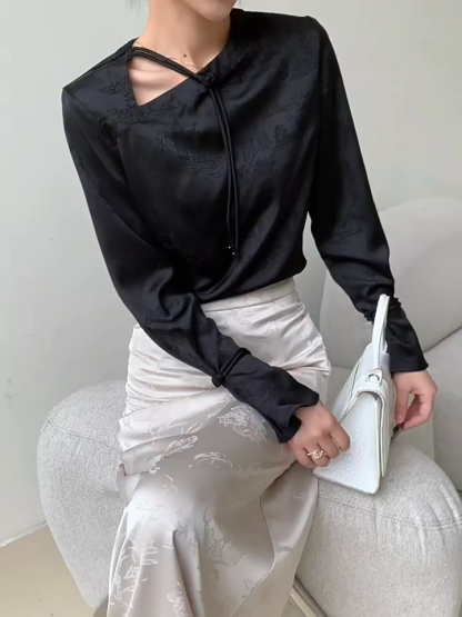 Yu Feng Asymmetric Collar Oriental Top