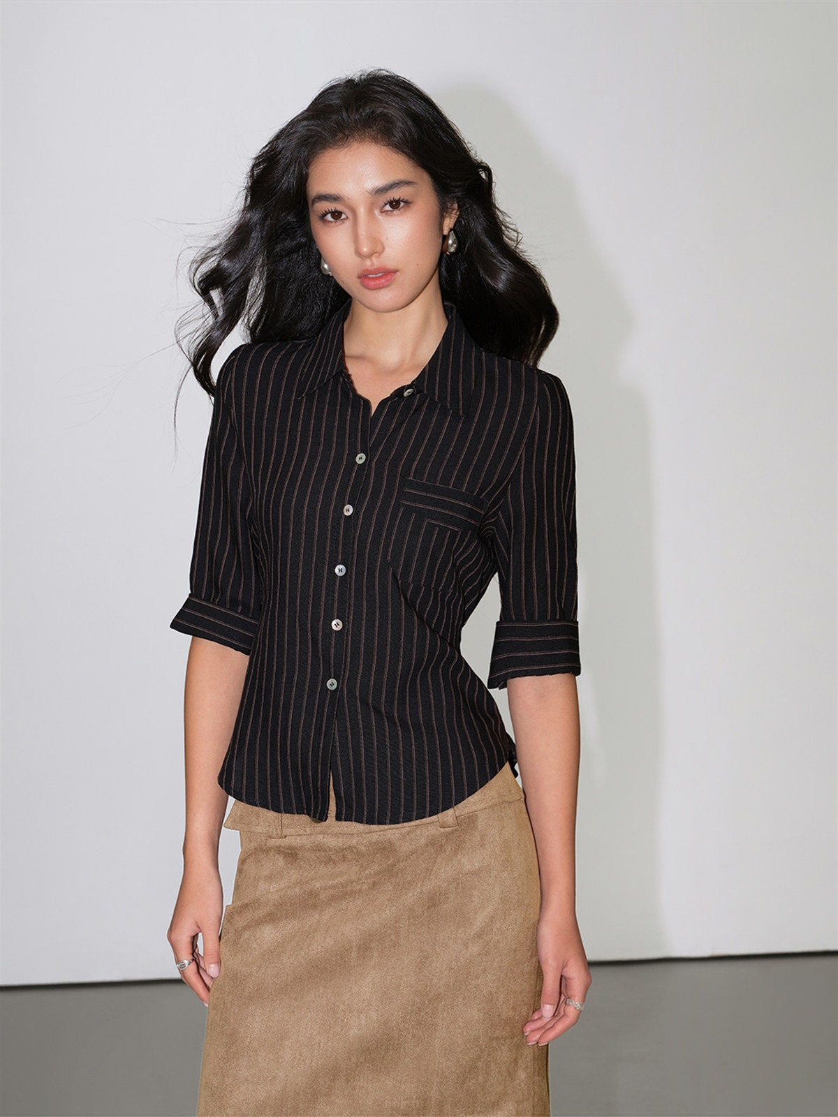 Julia Pinstripe Three-Quarter Sleeve Shirt