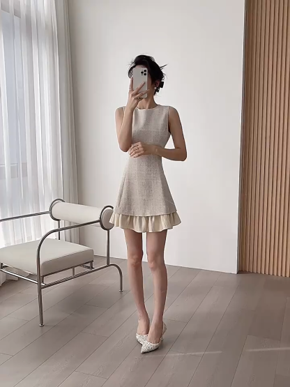 Mic Ruffle Trim Mini Dress