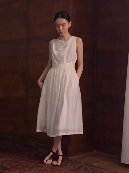Hadassah Drape Collar Sheer Flowy Dress