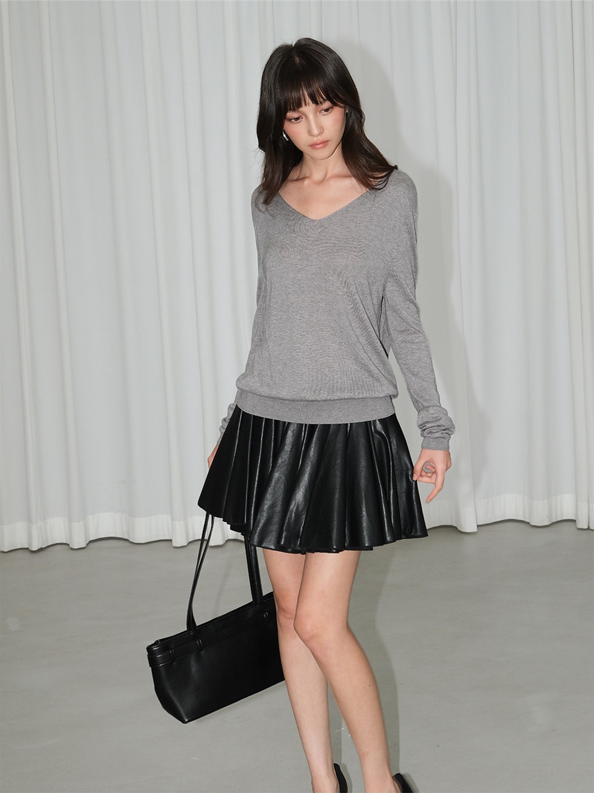 Lucienne Relaxed V-Neck Wool-Blend Knit Top