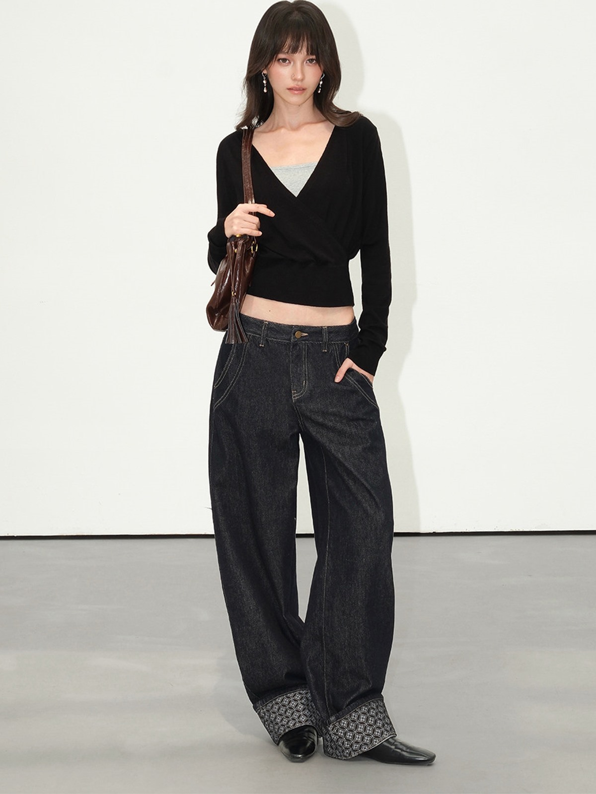 Lareine Wrap V-Neck Hooded Knit Top