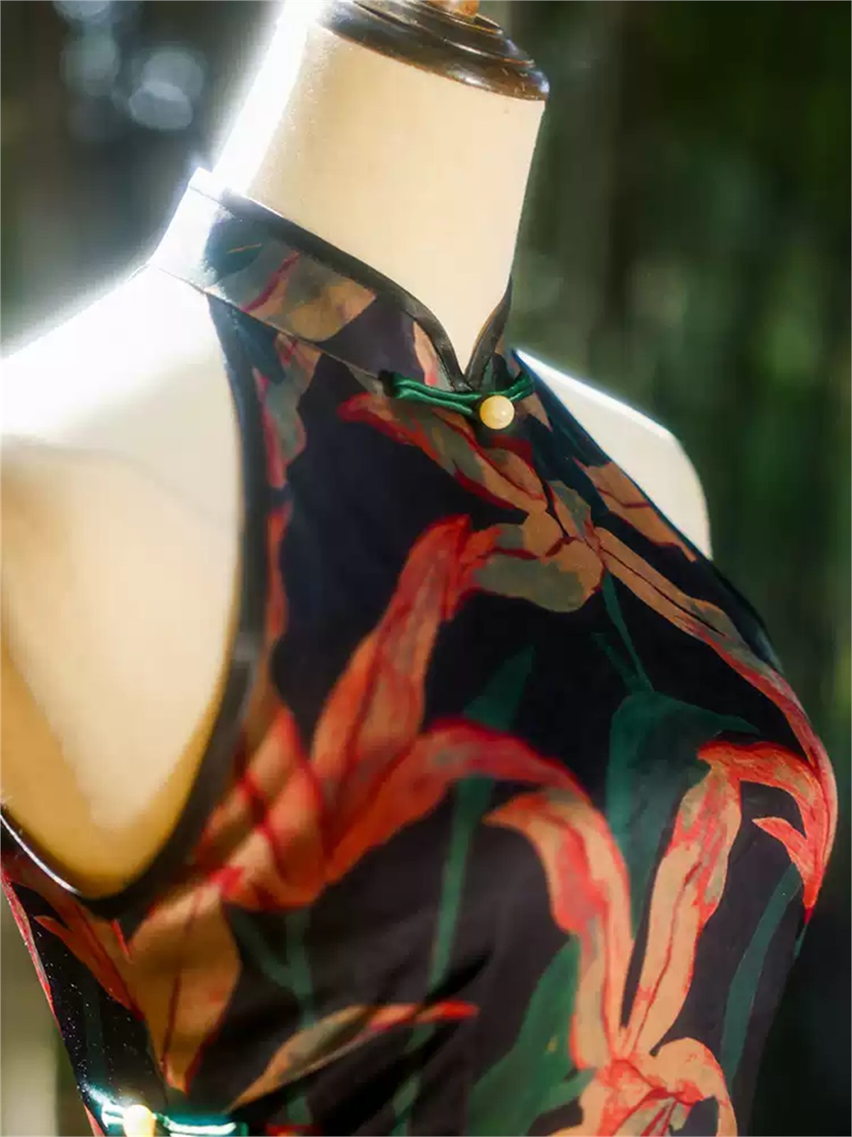 Yun Chan Botanical Print Halter Cheongsam