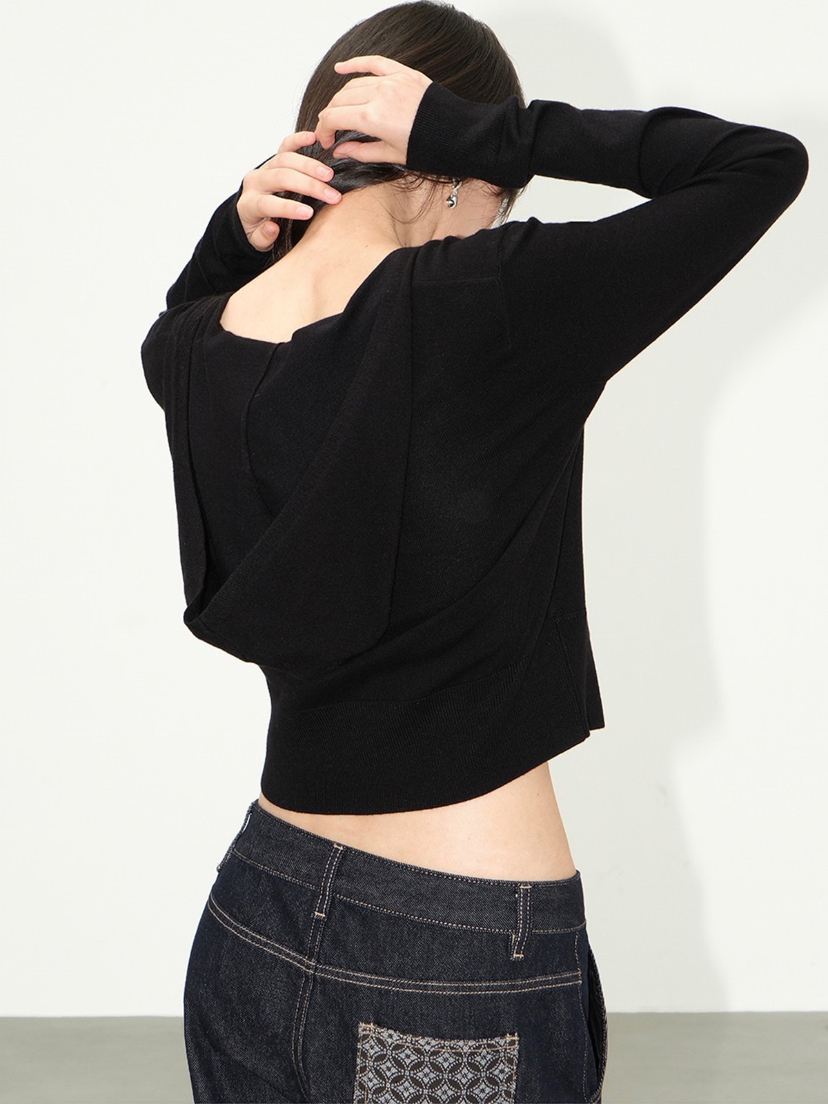 Lareine Wrap V-Neck Hooded Knit Top