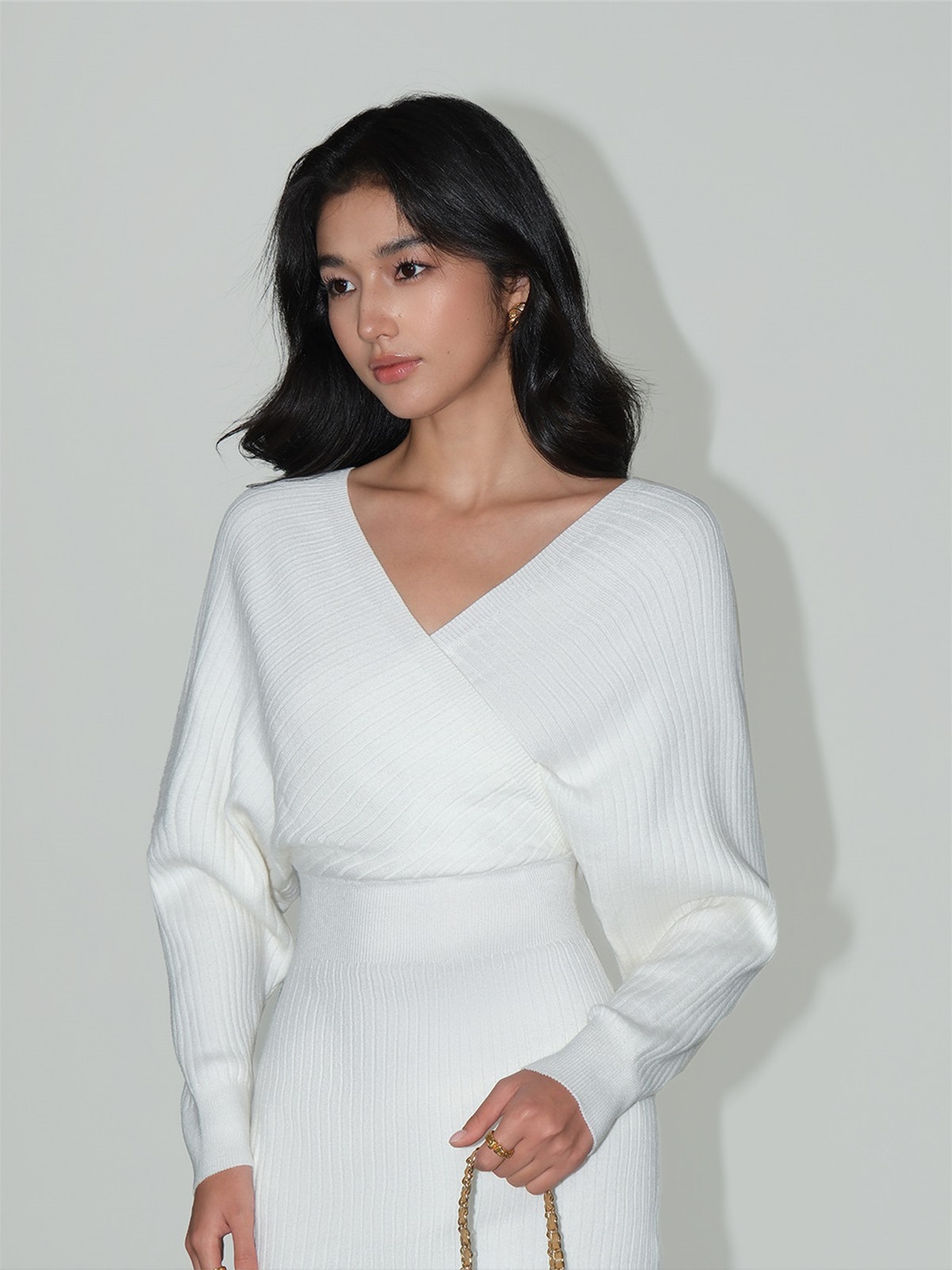 Liana Wrap V-Neck Knit Mini Dress