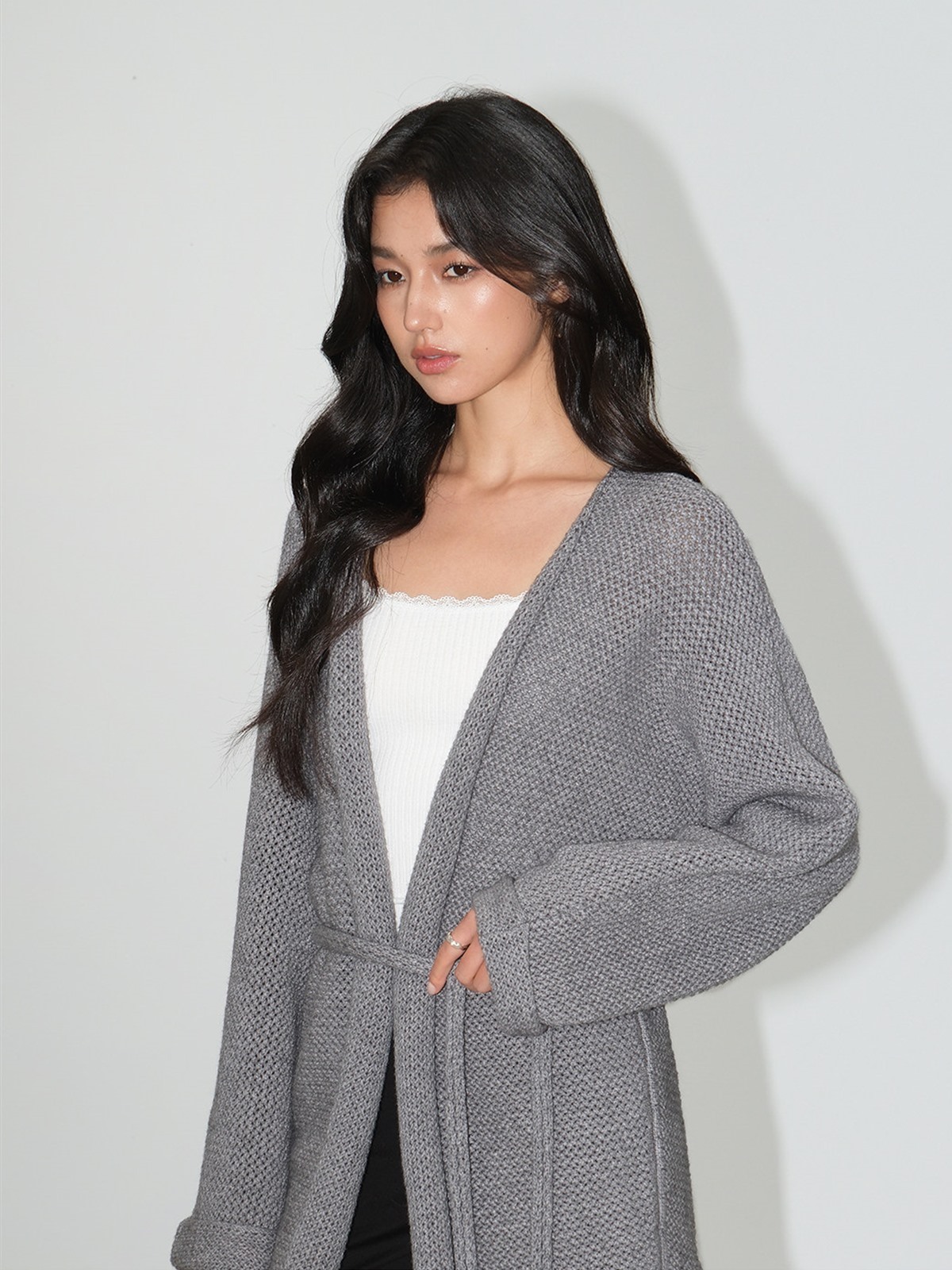 Leontine Belted Longline Knit Cardigan
