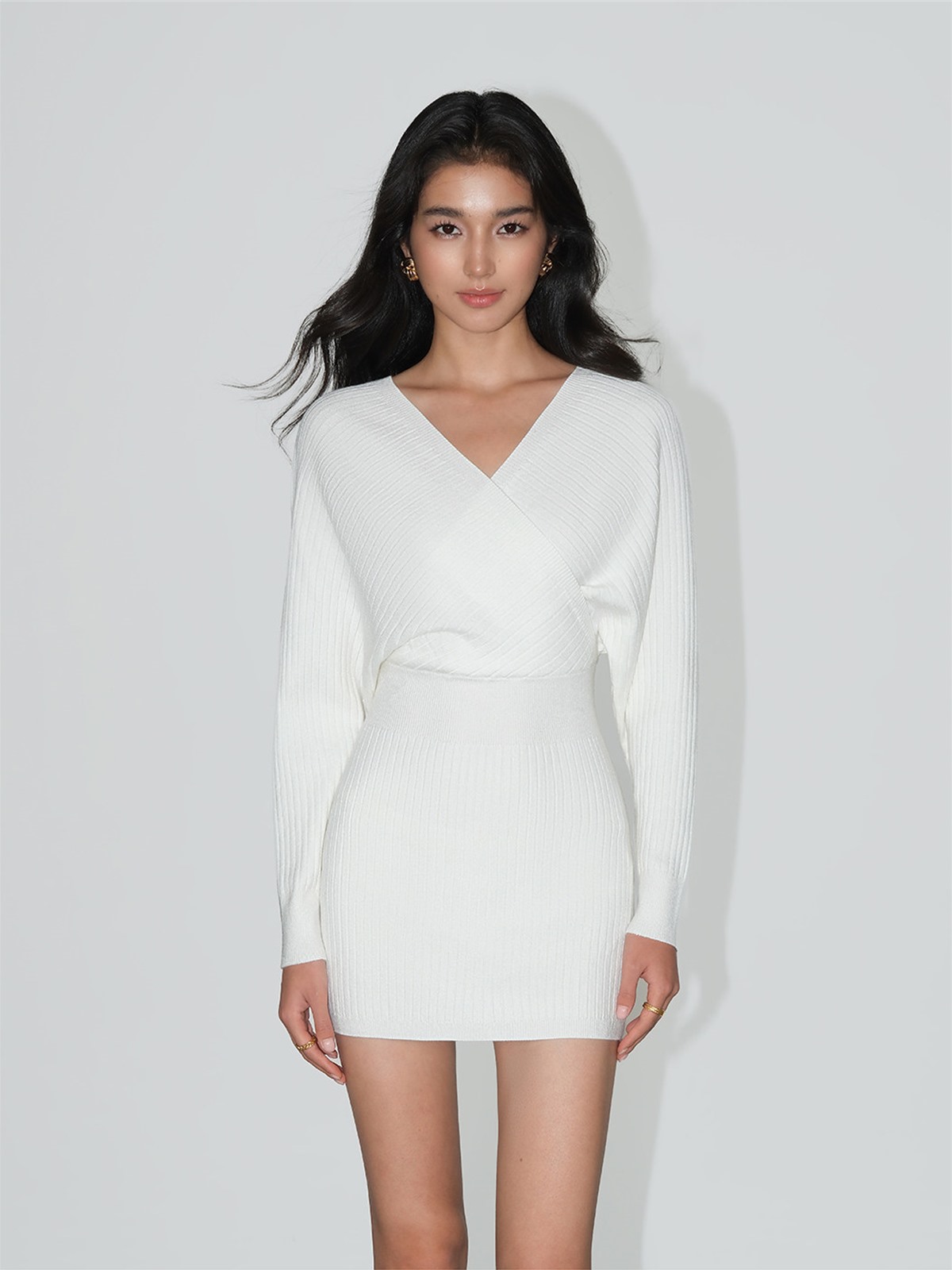 Liana Wrap V-Neck Knit Mini Dress