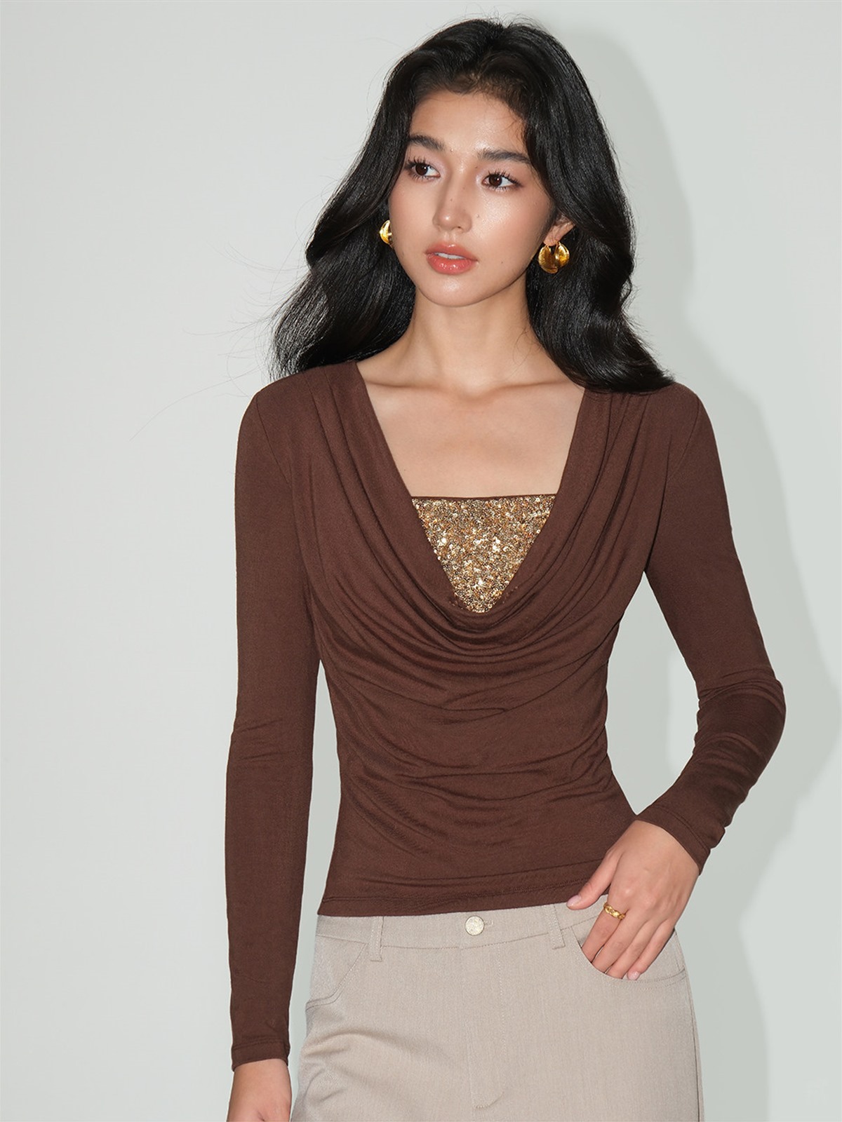 Lunara Sequin Camisole & Ruched Wrap Top