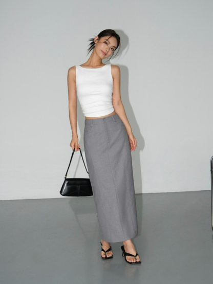 Manda Back Slit OL Skirt-The Black Bow-