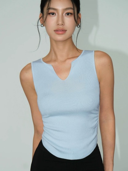 Macy Open Neck Sleeveless Top-The Black Bow-