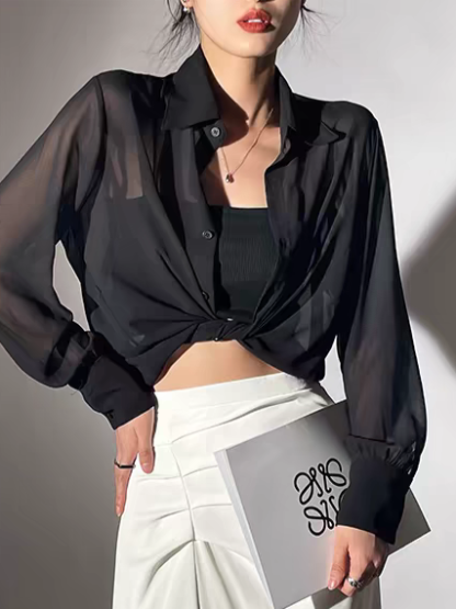 Laura Sheer Chiffon Shirt-The Black Bow-
