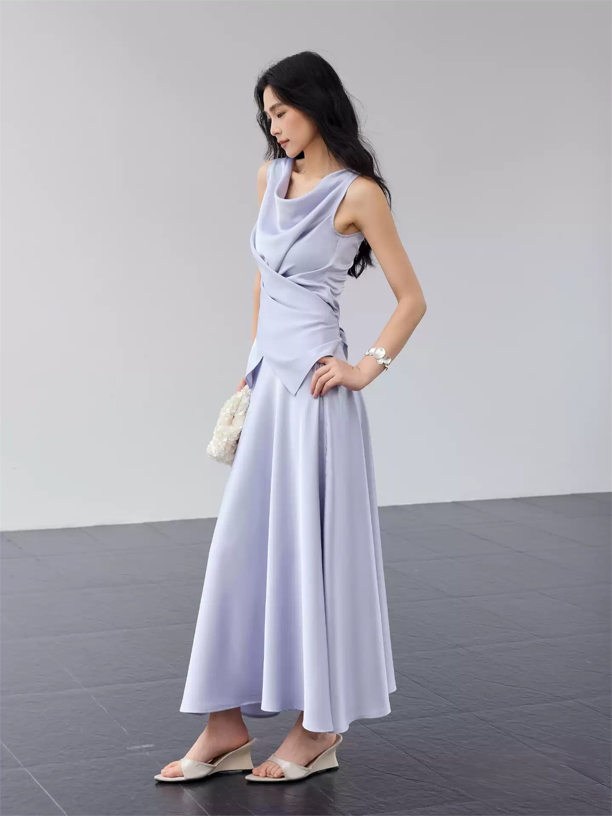 Haerin Sculpted Satin Top & Skirt (Sold Seperately)