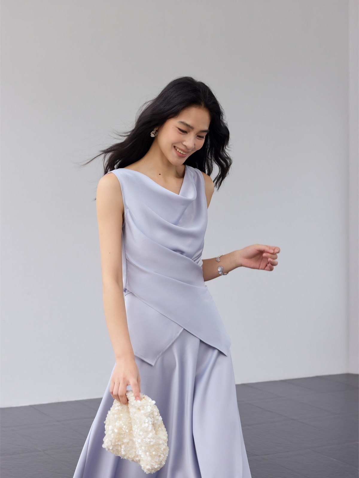 Haerin Sculpted Satin Top & Skirt (Sold Seperately)