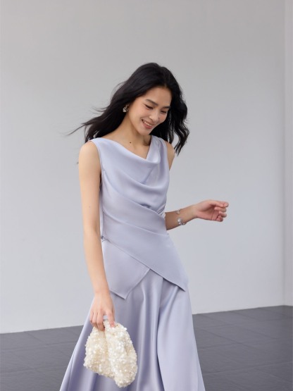 Haerin Sculpted Satin Top & Skirt (Sold Seperately)