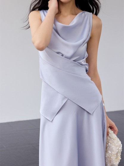 Haerin Sculpted Satin Top & Skirt (Sold Seperately)