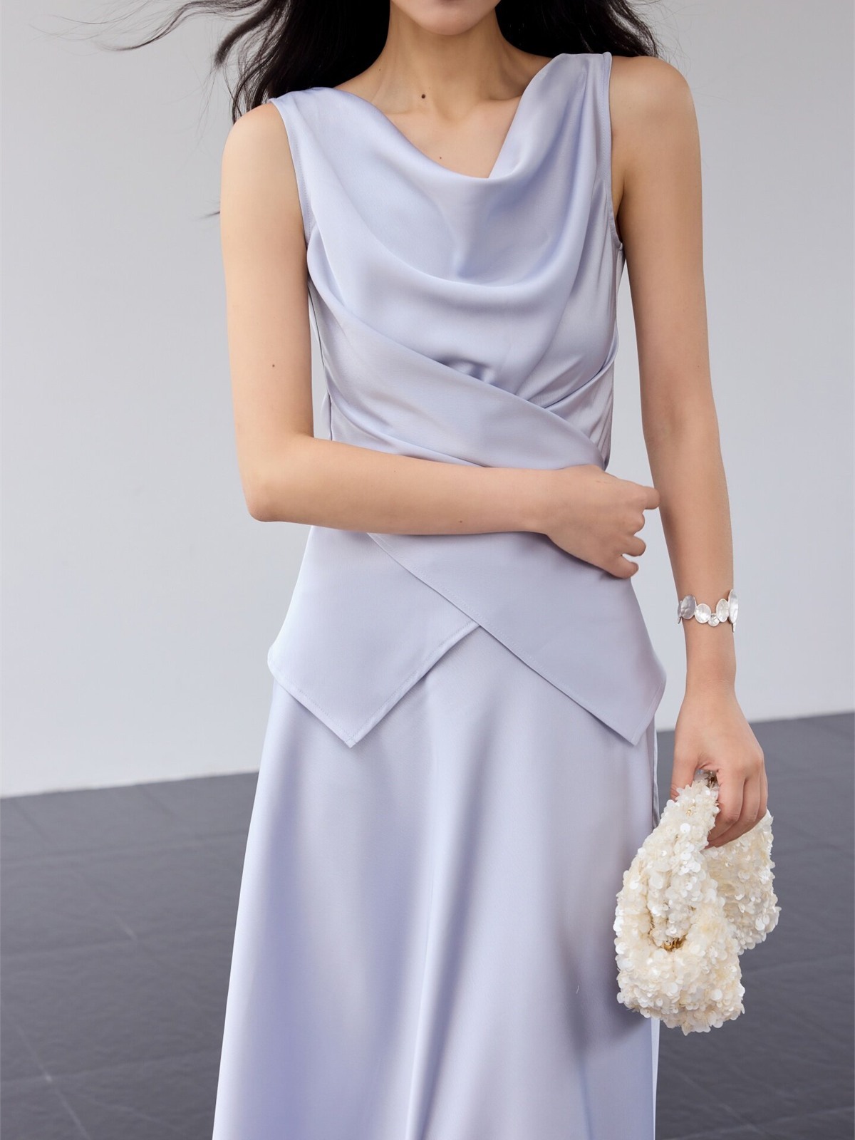 Haerin Sculpted Satin Top & Skirt (Sold Seperately)