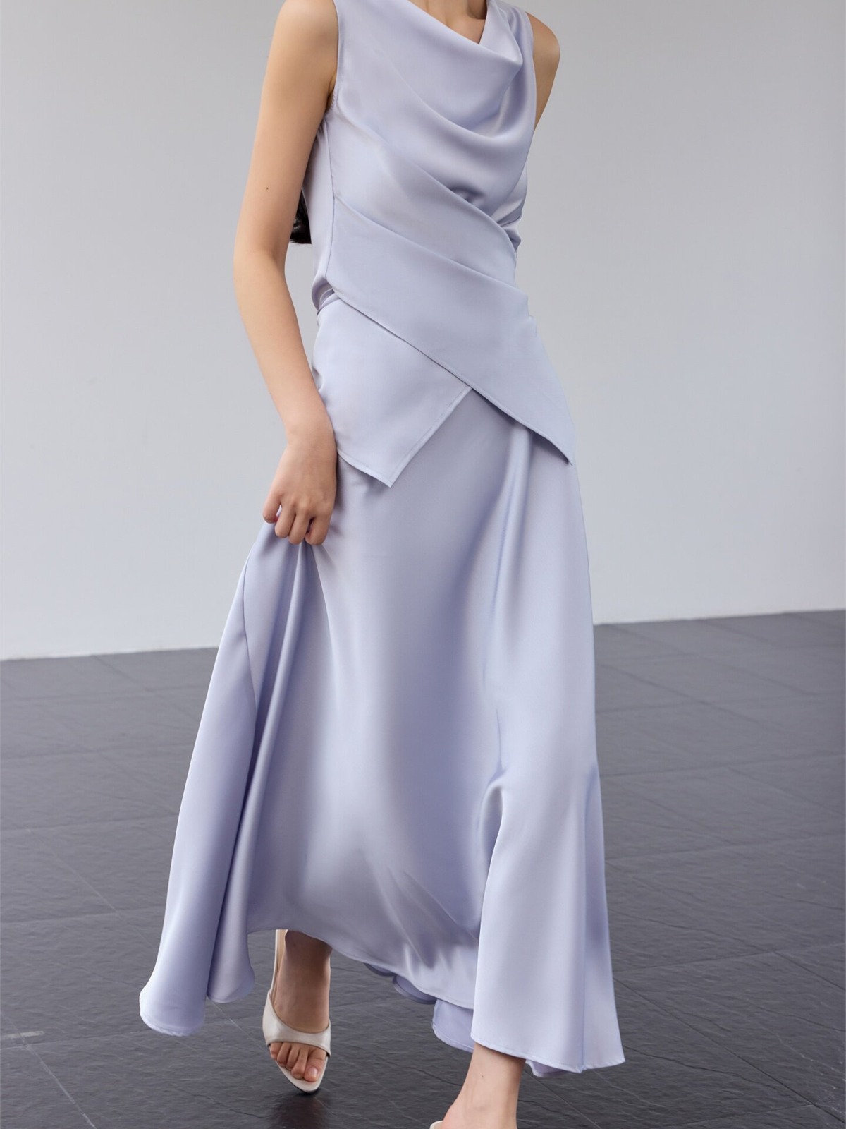 Haerin Sculpted Satin Top & Skirt (Sold Seperately)