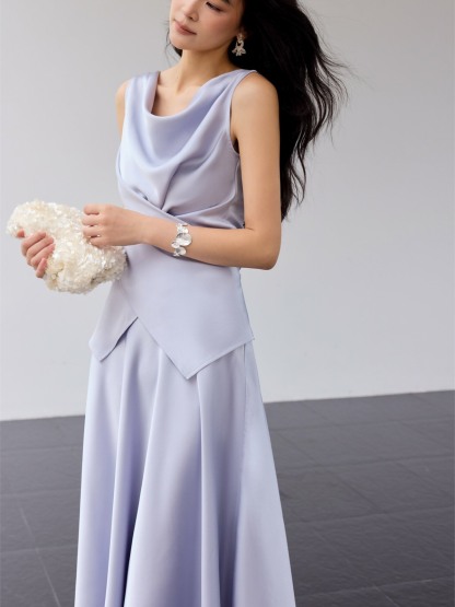 Haerin Sculpted Satin Top & Skirt (Sold Seperately)