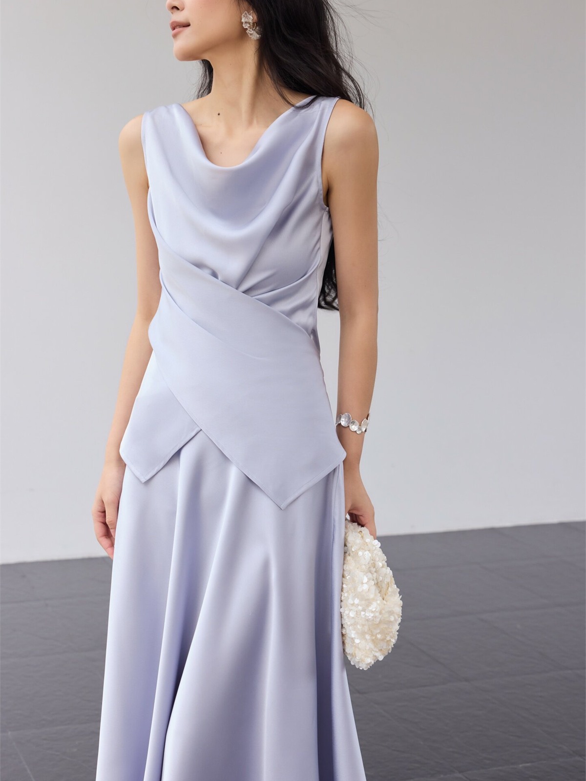 Haerin Sculpted Satin Top & Skirt (Sold Seperately)