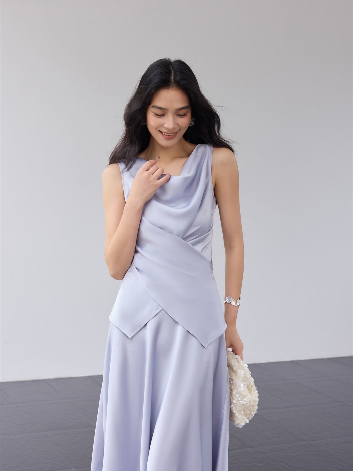 Haerin Sculpted Satin Top & Skirt (Sold Seperately)
