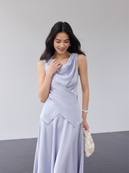 Haerin Sculpted Satin Top & Skirt (Sold Seperately)