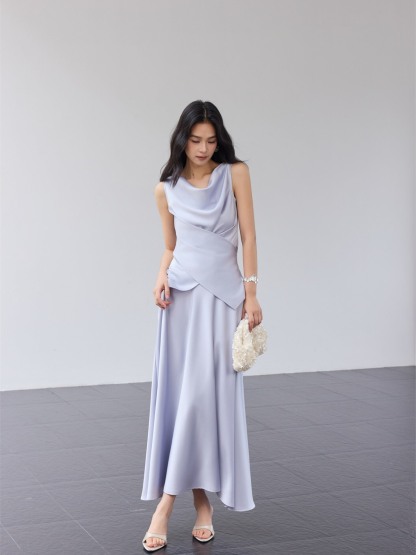 Haerin Sculpted Satin Top & Skirt (Sold Seperately)