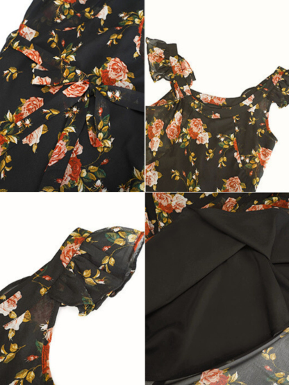 Nady Ruffle Collar Black Floral Dress-The Black Bow-