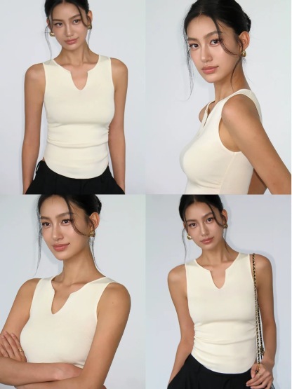 Macy Open Neck Sleeveless Top-The Black Bow-