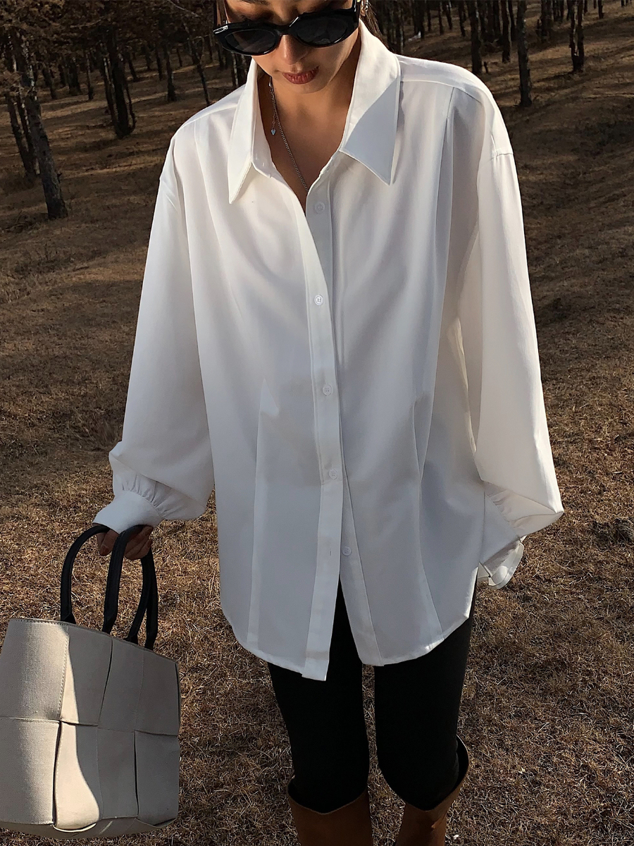 Las Vegas Single Pleat Drop Shoulder Plain Shirt (Discounted-S size)-The Black Bow-