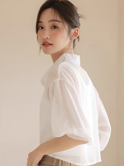 You Li Tie Up Sheer Chiffon Shirt -The Black Bow-