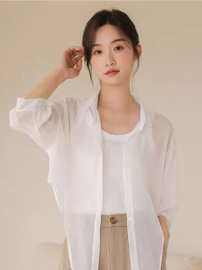 You Li Tie Up Sheer Chiffon Shirt -The Black Bow-
