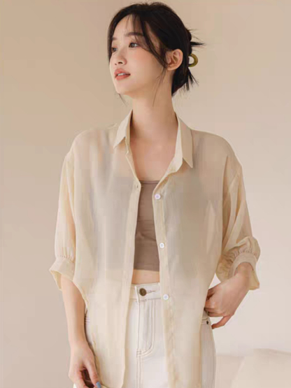 You Li Tie Up Sheer Chiffon Shirt -The Black Bow-